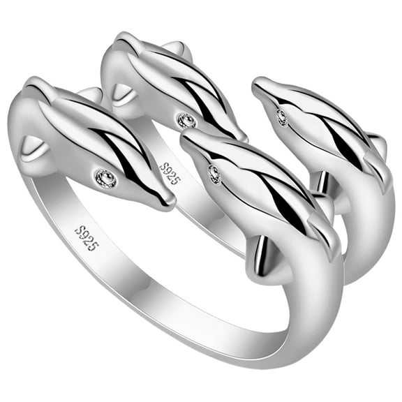 Silver Copper Adjustable Double Dolphin Ring for Her Fashion Jewelry to Decorate 2 Pieces Size