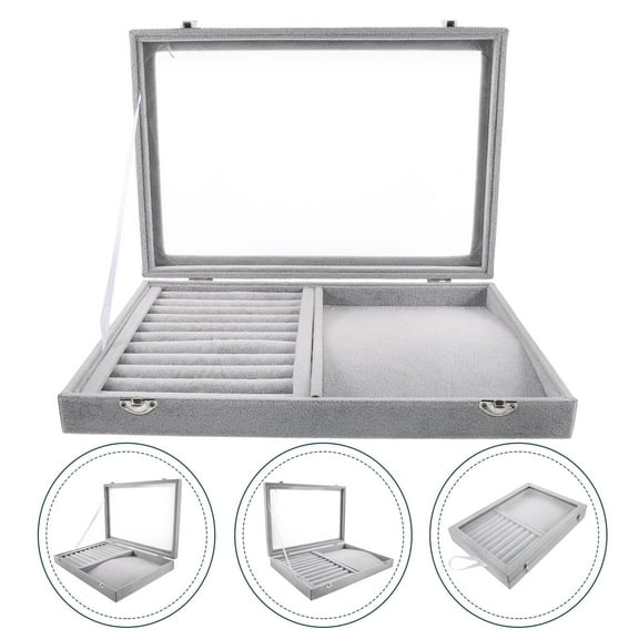 Stackable Jewelry Organizer Trays for Drawers with Clear Lid Grey Color Lightweight Storage Box 6.5x4.5x2 Inches