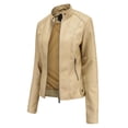 thumbnail image 3 of AZoiNM Women's Slim Fit Motorcycle Jacket PU Leather Stand Collar Zipper Front, 3 of 11