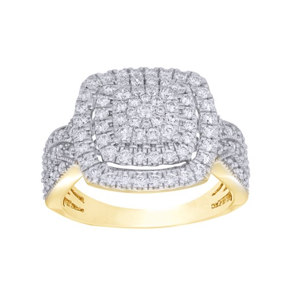 AFFY White Natural Diamond Cluster Square Frame Vintage Style Ring in 10k Yellow Gold (1 Cttw)