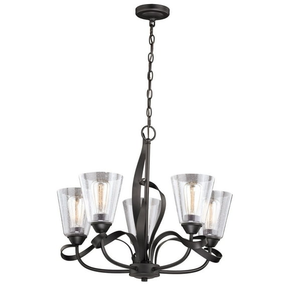 5 Light Chandelier Bronze Finish Clear Glass Pendant Lighting Fixture