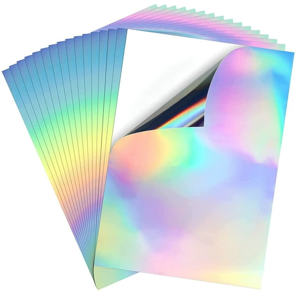 20 pièces de papier autocollant en vinyle imprimable holographique pour  imprimante à jet d'encre/laser, vinyle arc-en-ciel imperméable de 8,5 x 11  pouces 