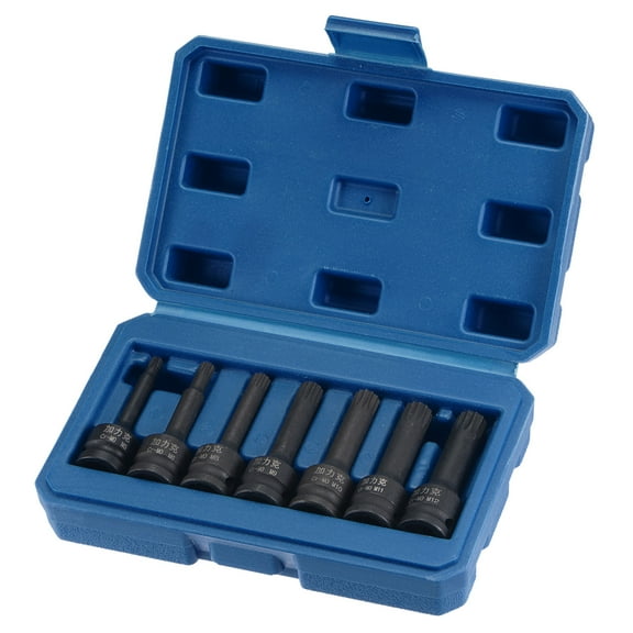 Uxcell 3/8" Drive Impact Spline Bit Socket Set, M5 - M12, Metric 60mm Length, CR-MO, 7-Piece