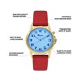 thumbnail image 3 of Bandni Womens Glow Watch - Leather Quick Release Band - 28mm Analog Women's Easy to Read Wrist Watch with Light, Light Up Watches, Quartz, White Dial, Big Numbers, Glow in Dark Hands - Gold Tone / Red, 3 of 6