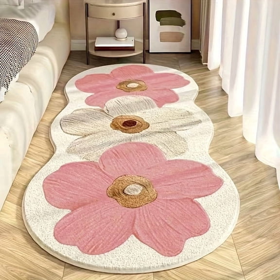 PLPPYFS 2026 New Cute Flower Bath Mat, Pink Area Rug, Irregular Shape Washable Rugs, Non Slip Soft Indoor Floor Carpet for Girls Bedroom,Living Room, Kids Room, Dining Room, Entryway