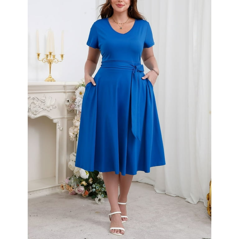 FOLUNSI Women's Plus size Dresses Casual V-Neck Midi Dress Wedding