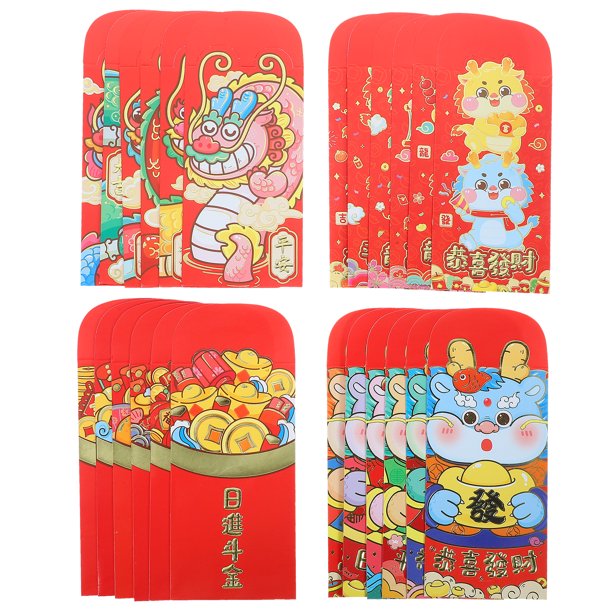 KAKOWELY 24 bolsas de dinero de la suerte del Festival de Primavera, paquete rojo chino, bolsa de dinero de la suerte china, sobre rojo de Año Nuevo