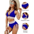thumbnail image 3 of Women High Waisted Bikini Sets Tummy Control Swimsuits Color Block Two Piece Drawstring Bathing Suit, 3 of 6