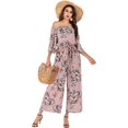 thumbnail image 1 of Pantalones de pierna ancha de cintura alta de manga corta con volantes florales de verano para mujer, mono holgado informal rosa FloralX de talla grande, 1 of 5