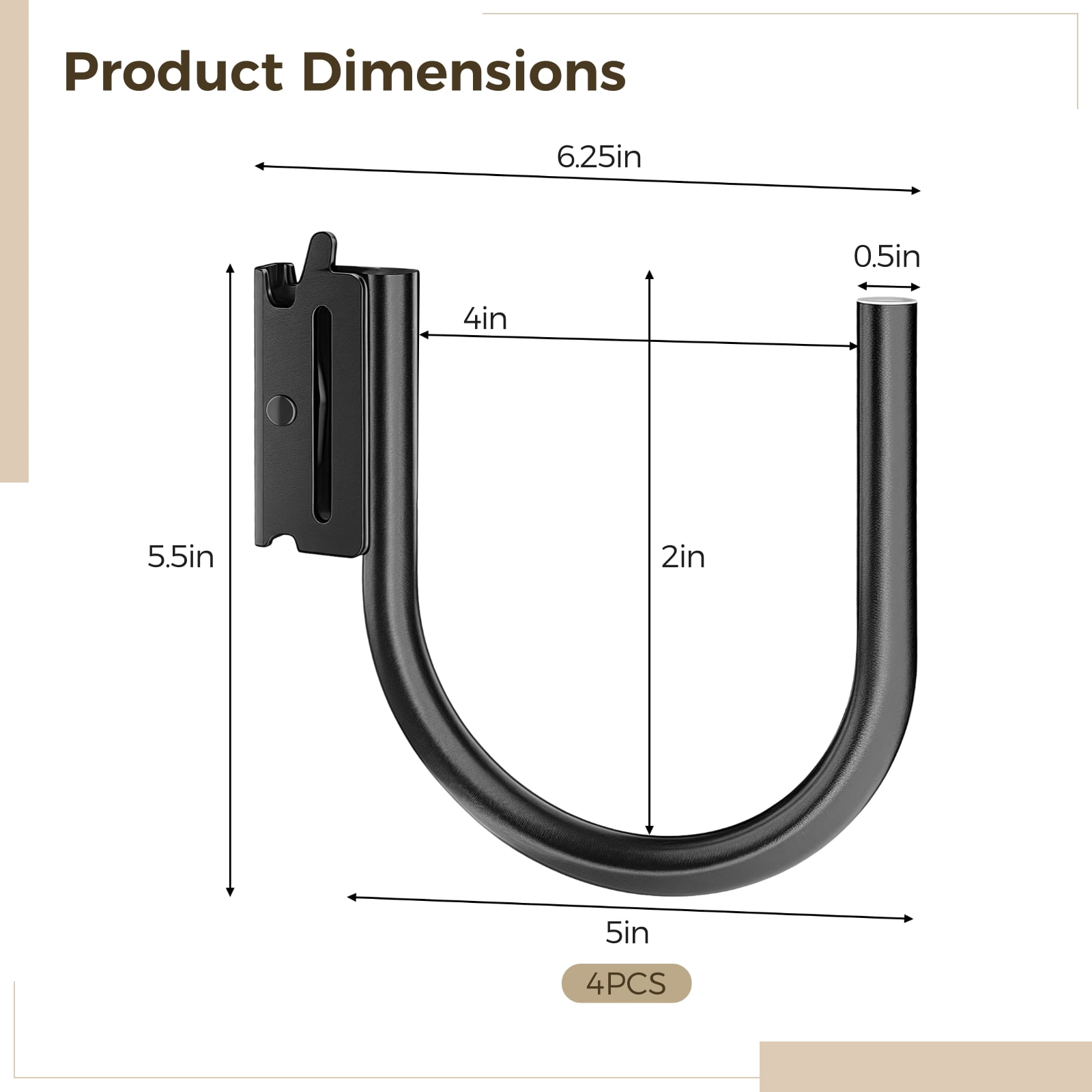 4 Pack J Hooks Heavy Duty, Carbon Steel Mounting Hooks for E Track, Quick Install Hangers for Enclosed Trailer, Garage, Workshop Storage Organization