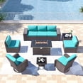 thumbnail image 1 of Gotland 10PCS Outdoor PE Rattan Wicker Patio Furniture Set with 43" Fire Pit Table & Swivel Rocking Chairs Set,Blue, 1 of 8