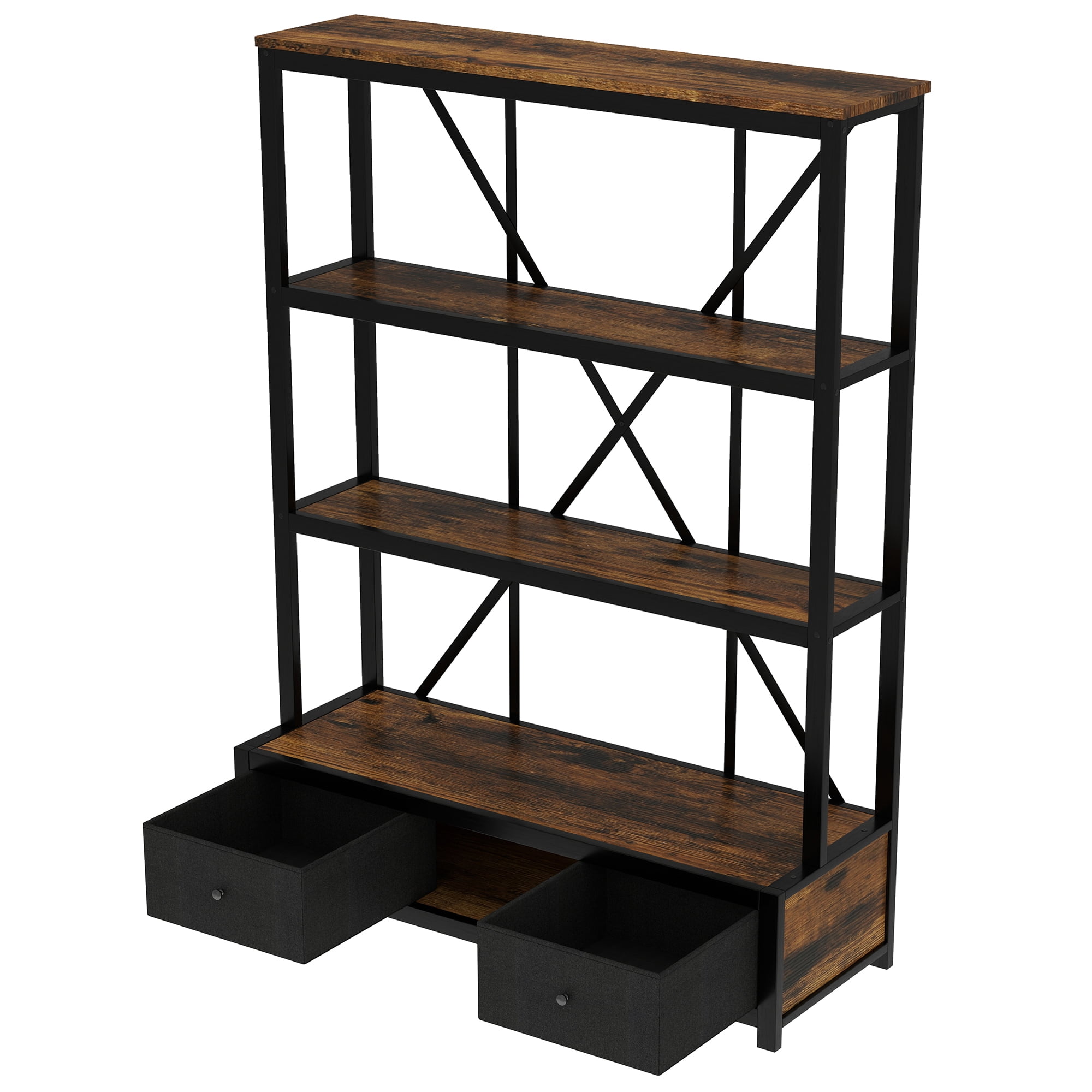 Aukfa 3-Shelf Metal Bookcase with Drawers & LED for Home Office,Vintage