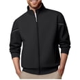 thumbnail image 2 of Plus Size Men's Casual Solid Color Long Sleeve Stand Collar Zip Up Cardigan Sweatshirt Jacket Lightweight Fashion Loungewear Daily Outfits Gift for Him | JASKFLY,Black 4XL, 2 of 9