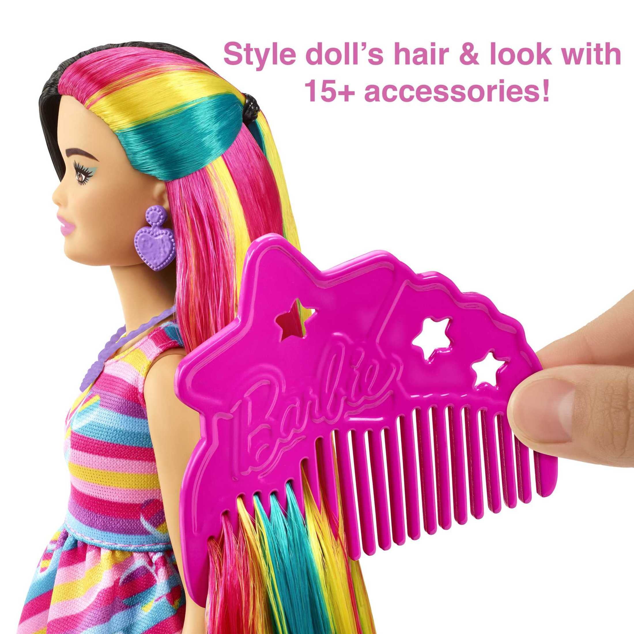 Barbie Totally Hair Fashion Doll with Heart Theme, Extra-Long Hair & 15 Styling Accessories