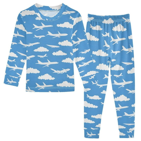 joogoo Clouds Airplane 2 Piece Long Sleeve Tee and Pants Cotton Pajama Set 5Y