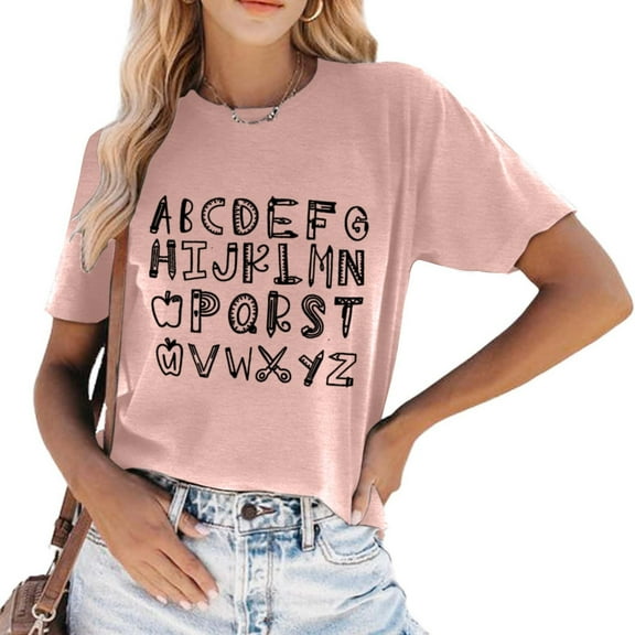 Women's Casual Letter Print Short Sleeve T Shirt Top | Trendy Summer Graphic Tees | Soft And Comfortable | S XXL Long Sleeve Tops for Women Loose T Shirts Juniors Graphic Tops Tee Shirt Women T Shirt