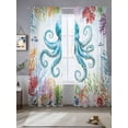 thumbnail image 5 of Octopus Coastal Semi Sheer Window Curtains 96 Inches Long, Blue Nautical Summer Beach Ocean Rod Pocket Voile Silky Chiffon Curtain Light Filtering Drapes for Living Room, Kitchen, 52"x96", 2 Panels, 5 of 9
