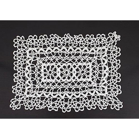 Fennco Styles Handmade All-Over Tatting Lace Doily 100% Cotton - Set of 4 (6"x10" Rectangular Doily, White)