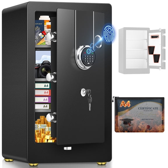 Sanfnz 2.25 Cuft Biometric Safe with Fingerprint & Keypad Dual-Alarm System, Document Safe with Key, Fireproof Bag, 3 Movable Shelves