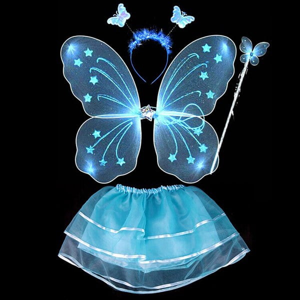 Fairy Kids Butterfly Wings Costume for Girls Rainbow Dress Up with Mask Tutu Skirt Pretend Play Party Supplies