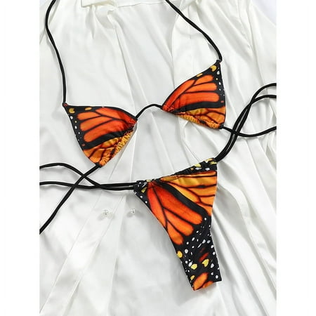 Butterfly Bikinis Print Swimsuit Sexy Swimwear Women 2024 Triagle Beachwear Bandage Bathing Suits Micro Thong Biquini