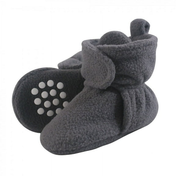Luvable Friends Baby and Toddler Cozy Fleece Booties, Charcoal, 0-6 Months