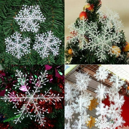 BadPiggies 60Pcs Plastic White Christmas Snowflake Ornaments Christmas Tree