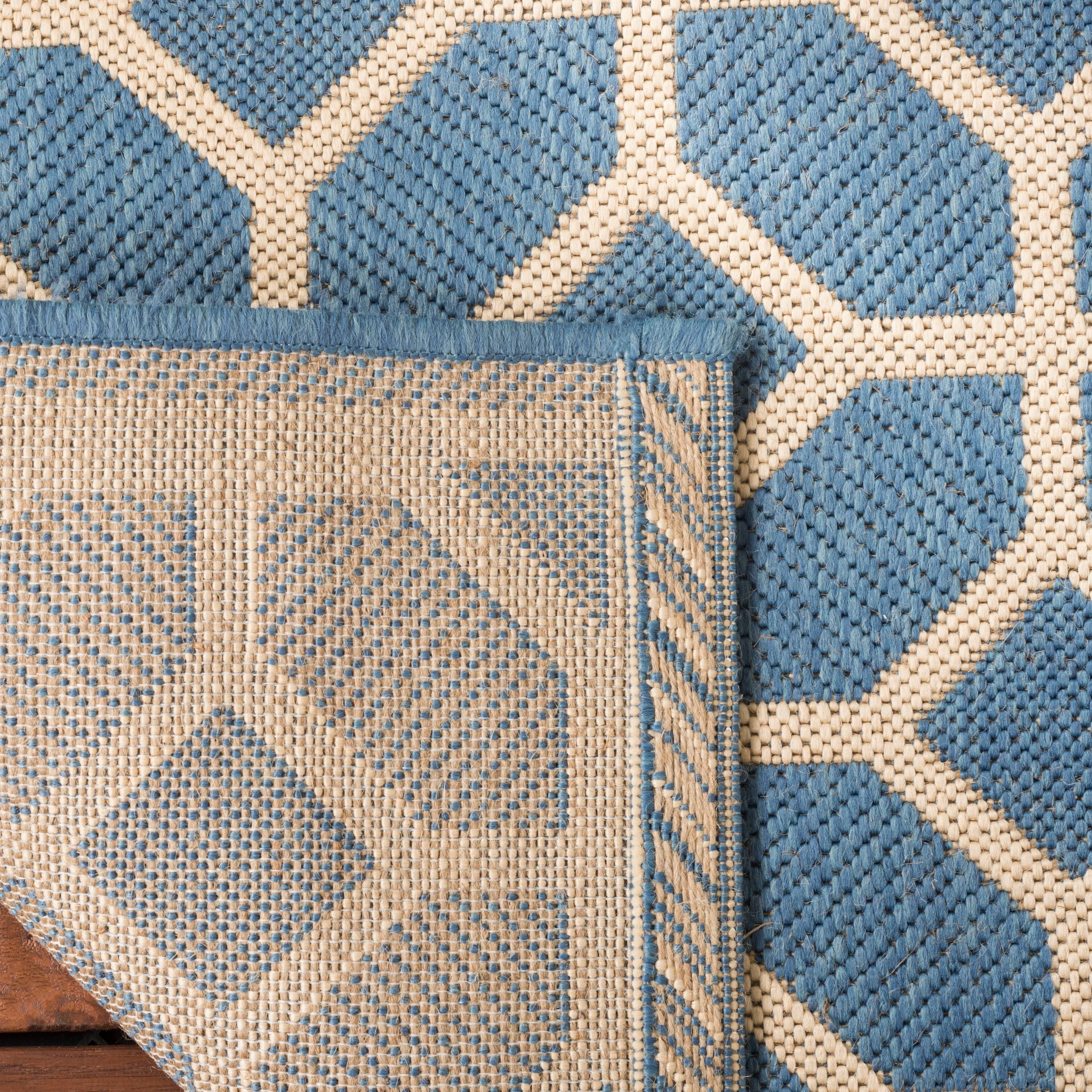 SAFAVIEH Beach House Theo Geometric Indoor/Outdoor Area Rug Blue/Cream, 8'6" x 12'