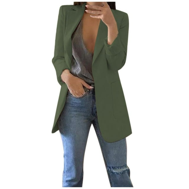 Cardigan à Poches Ouvert pour Femmes, Complet Formel, Blouse Manteau à Manches Longues