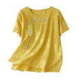thumbnail image 3 of Camisas de Manga Corta para las Mujeres Blusas de Cuello Redondo con Botones Casuales, Camisa de Verano de Moda para Diarios Y Fiestas, 3 of 5