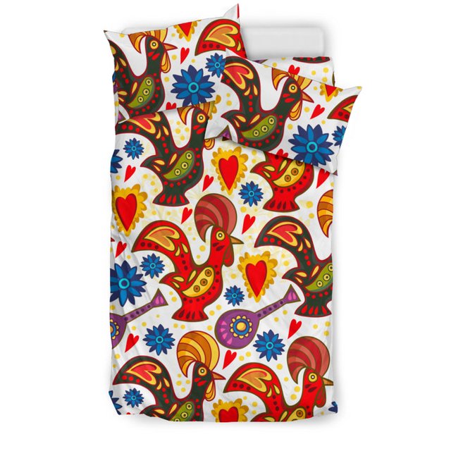 Juego de cama con estampado de gallos y gallinas de colores