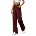 thumbnail image 2 of Women's High Waist Wide Leg Suit Pants Dress Trousers Loose Straight Business Casual Trousers with Pockets office Daily Street Outfits Wine, 2 of 7