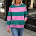 thumbnail image 7 of Karymi Cute Tops for Women Two-Tone Wide Horizontal Stripe Crew Neck Sweatshirt, Long Sleeve Non-Hooded Pullover Top, Block Color Sweatshirt with Side Pockets Womens Tops, 7 of 7