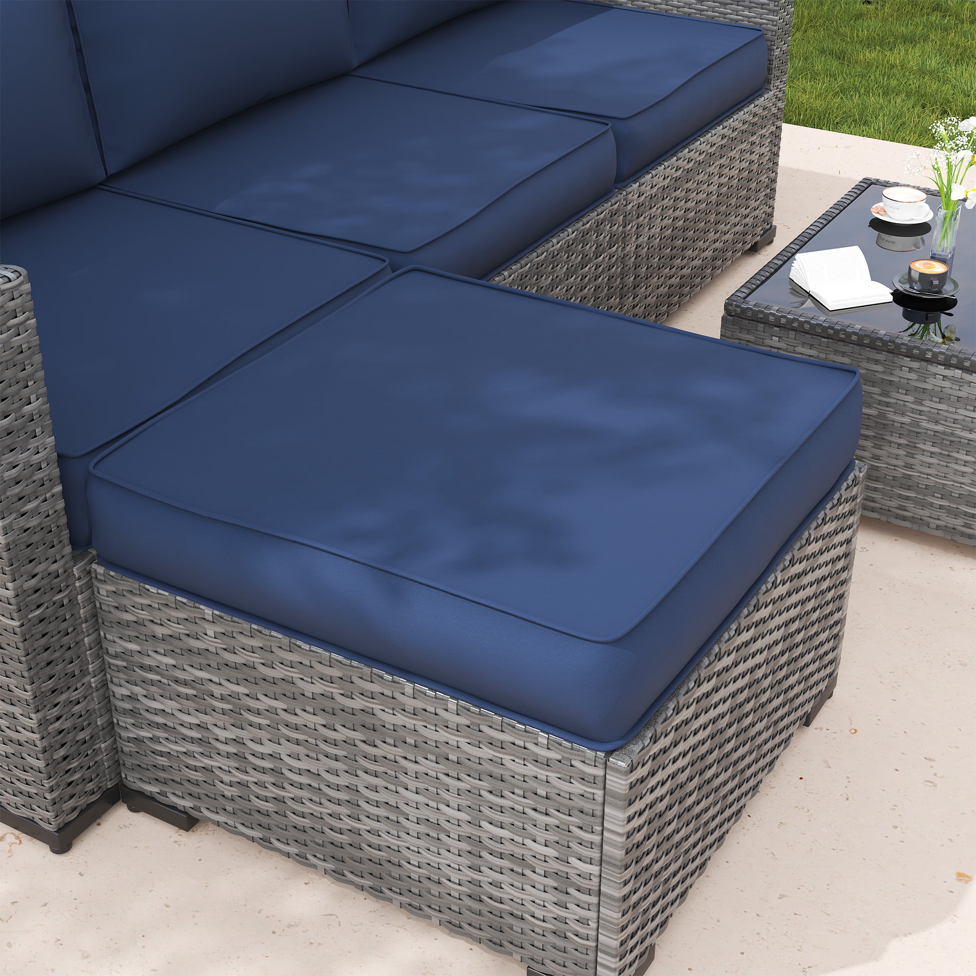 MRUAKA Outdoor Cushions for Patio Furniture, 7-Piece Replacement Cushions for Outdoor Furniture, Water-Resistant Patio Cushions, Outdoor Couch Cushions for 4-Seat Outdoor Sectional Sofa (Navy)