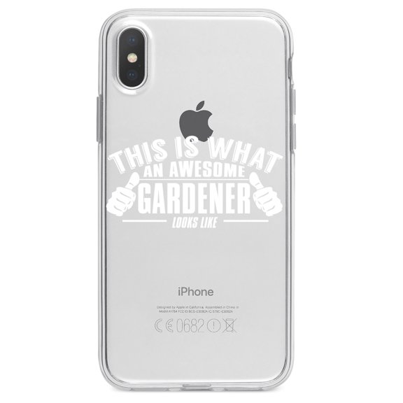 DistinctInk Clear Shockproof Hybrid Case for iPhone XR (6.1" Screen) - TPU Bumper Acrylic Back Tempered Glass Screen Protector - This is What an Awesome Gardener Looks Like