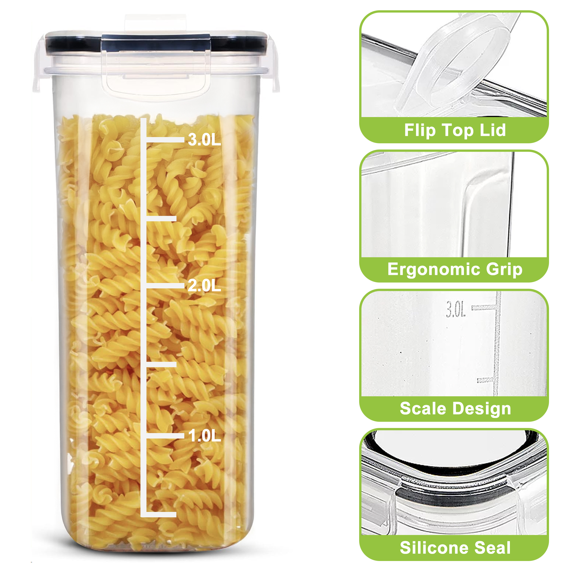 Cereal Container Set of 4, Food Storage Containers with Lids Airtight Plastic Cereal Keeper Dispenser for Kitchen Pantry, 138.8 fl oz