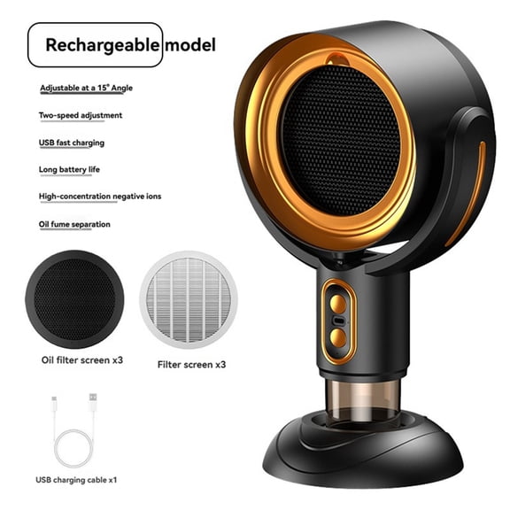 1 x Desktop Range Hood 3 x Oil filter screen 3 x Smoke filter net 1 x USB charging cable-Gold