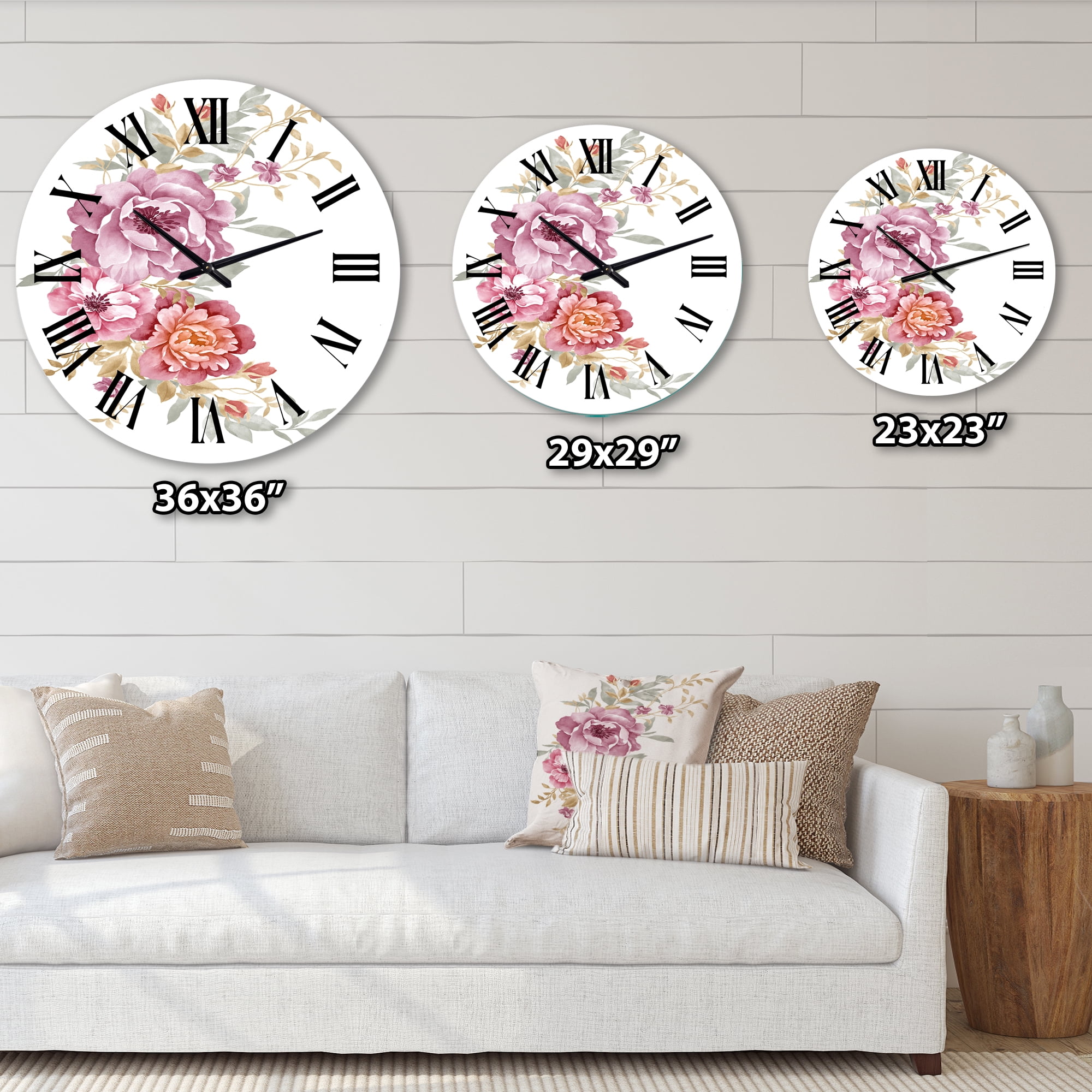 Designart 'Bouquet Of Pink And Purple Flowers Iii' Farmhouse Wall Clock
