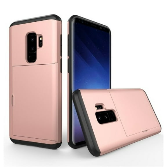 Card Slot Holder Wallet Samsung Galaxy S9 Plus Case - (Rose Gold) Dual Layer Shockproof with Heavy Duty Protection