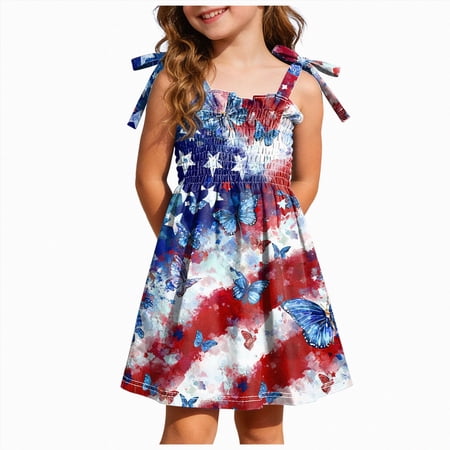KPOPLK Toddler Girl s Flowy Dress Ruched Sleeveless Layered Ruffle Cute Short Smocked Summer Dresses Clothes(1-2 Years Navy)