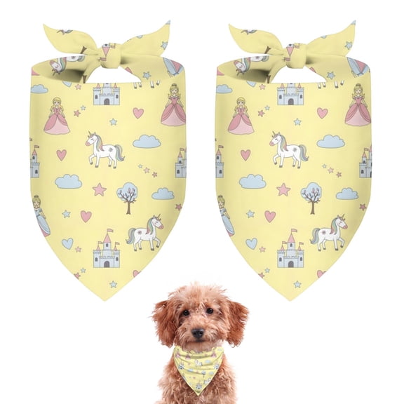 Dog Bandana 2 Pack,Yellow Princess Unicorn Pattern Bandanas for Dogs,Cat Bandana,Small/ Large Dog Bandana 2 Size,Dog Bandanas