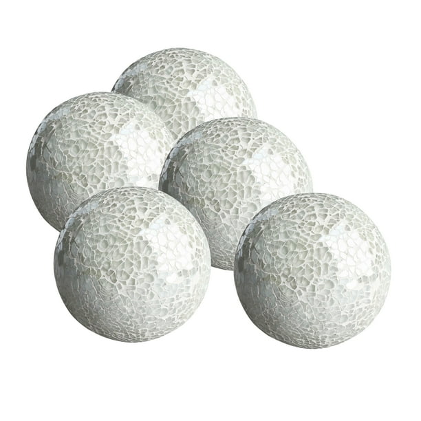 Decorative Balls Set of 5 Glass Mosaic Sphere Dia 3" (White) Walmart