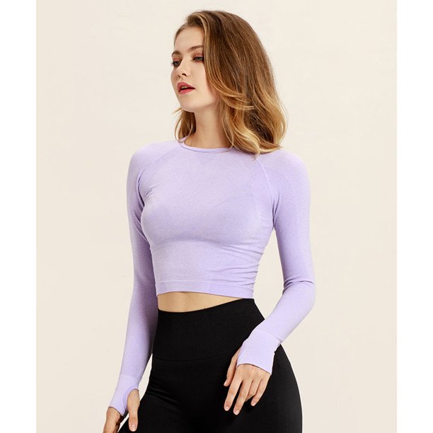 Tops de yoga de manga larga para mujersin costuraselásticosajustadospara fitness y deporte Ehuebsd Para estrenar
