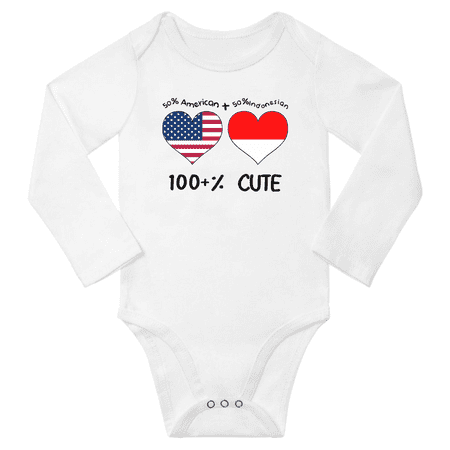 

50% American + 50% Indonesian = 100+% Cute Baby Long Slevve Bodysuits Unisex Gifts (White 3-6 Months)