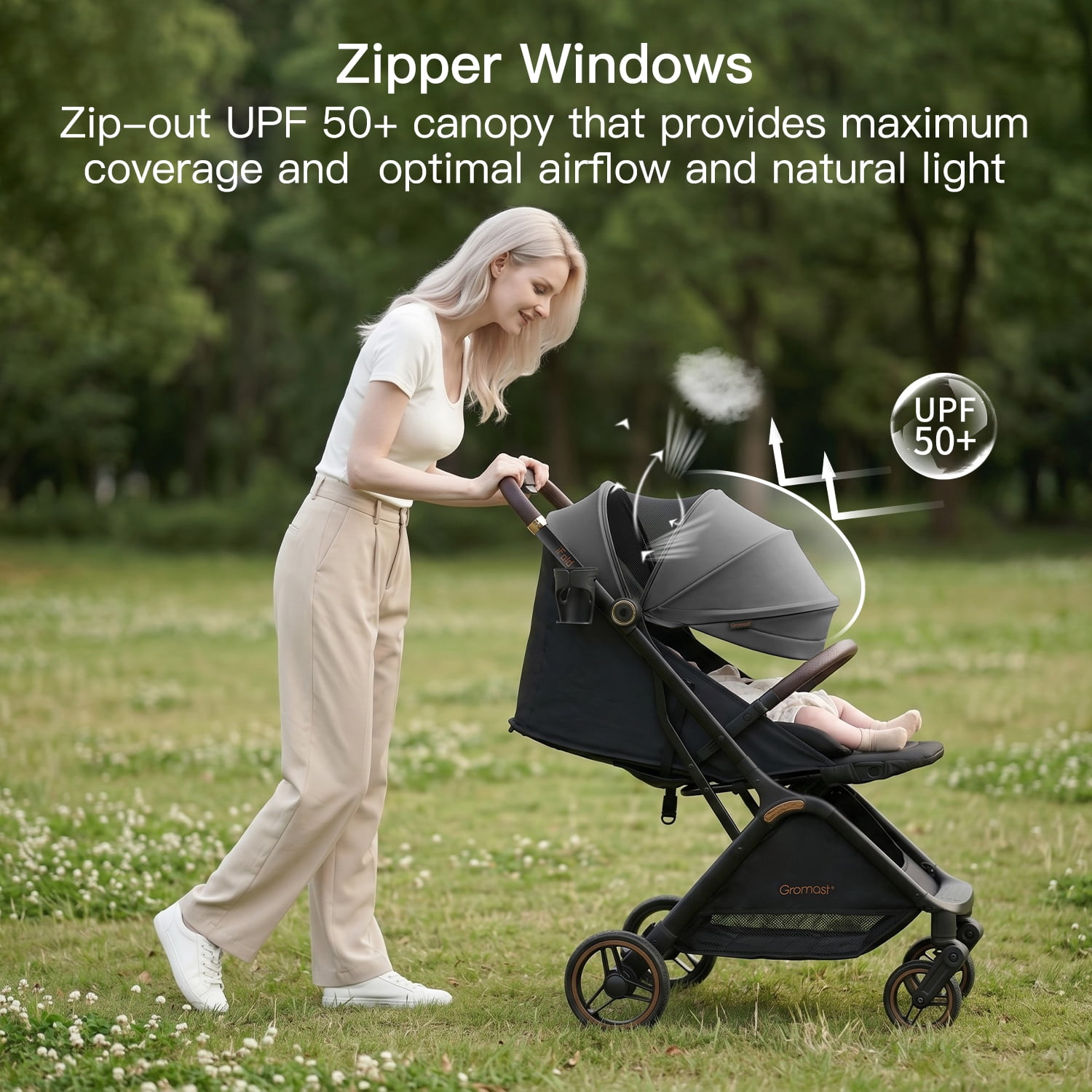 Gravity Folding Baby Stroller - Portable Toddler Stroller w/Adjustable Backrest & Canopy, Lightweight and UV Protected Travel Stroller, One-Hand Automatic Folding - Dark Gray