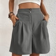 thumbnail image 2 of ClodeEU Women's High Waisted Pleated Shorts,Casual Button Fly Loose Fit Wide Leg Shorts with Pockets Dark Gray,Women's Plus L, 2 of 7