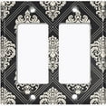 thumbnail image 2 of Metal Light Switch Plate Outlet Cover (Damask Diamond Black Pattern - Double Rocker), 2 of 2