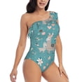 thumbnail image 3 of Easygdp Teal Mama Llama Women's One Shoulder Ruffle Monokini Bathing Suits with Removable Chest Pad, Quick Drying - Small, 3 of 8