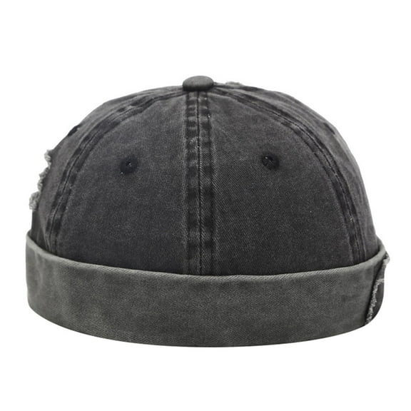 Audhol Hats for Women Fashion Men Cotton Brimless Hat Casual Cap Rolled Cuff Retro Beanie Adjustable Hat Black One Size