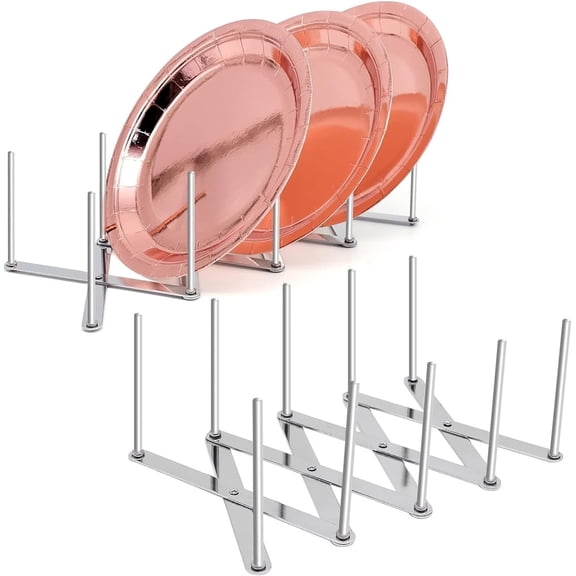 2 Pcs Dish Plate Drying Rack,Adjustable Pot Lid Organizer,Organizer Rack Holder for Kitchen Cabinet Pantry Pan and Pot Lid,Retractable Dish Drying Rack for BBQ,Topboutique Storage Holder Organizer